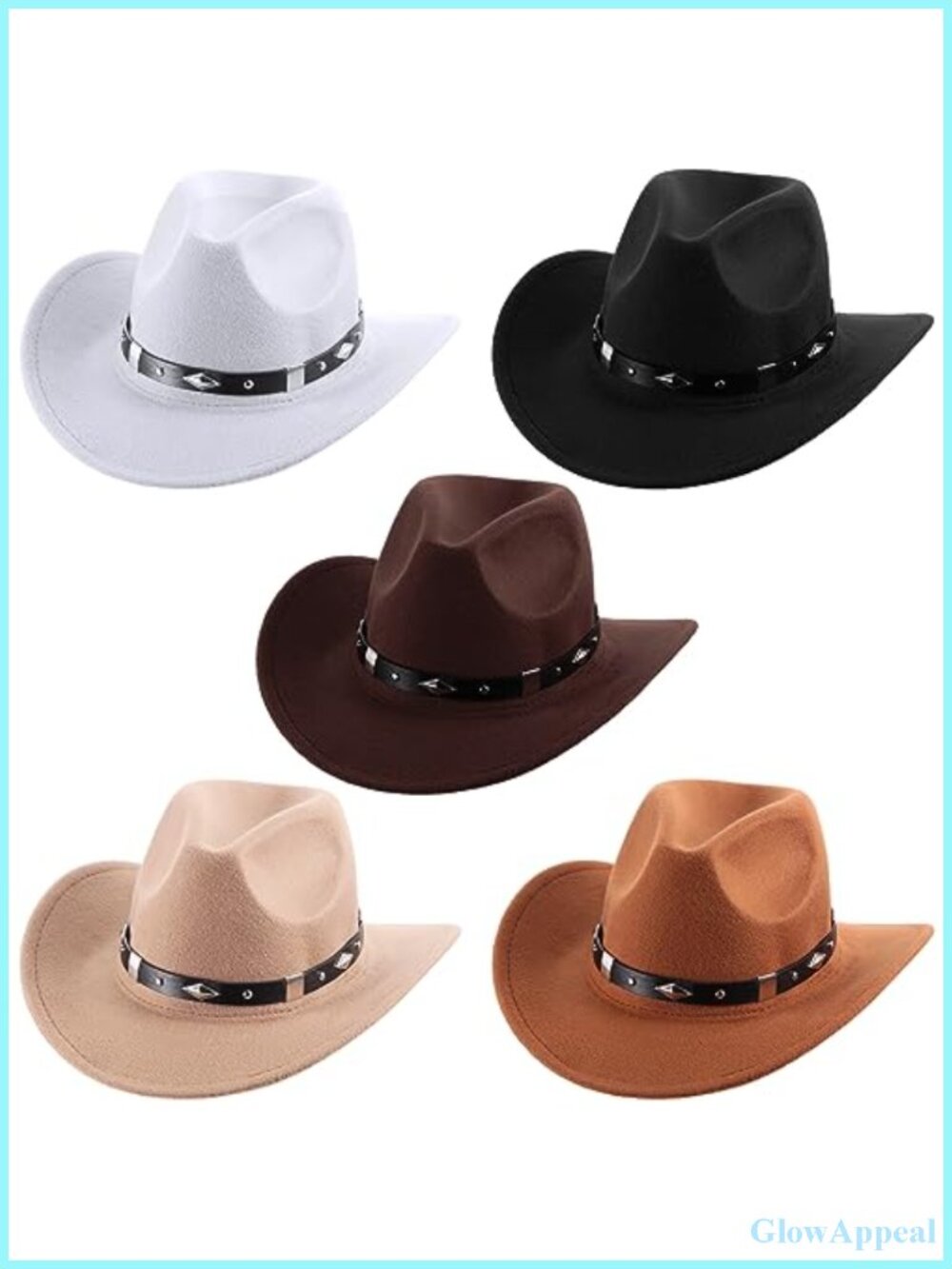 5 Pack Western Felt Cowgirl Hats with Buckle Belts for Women